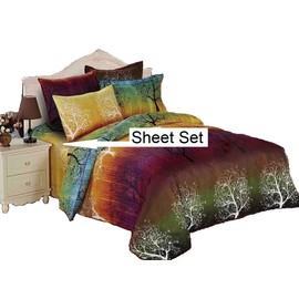 Swanson Beddings Rainbow Tree 100% Polyester Sheet Set : Fitted Sheet, Flat Sheet and Two Matching Pillowcases (Full)