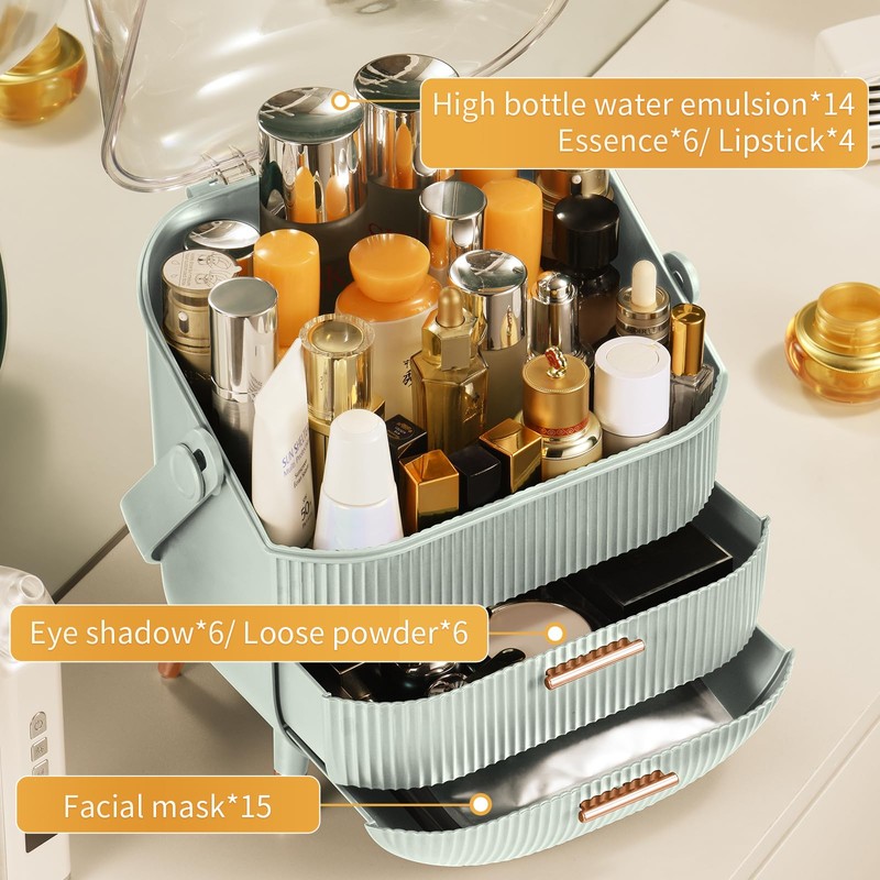 CANITORON Makeup Organizer,Skincare Organizer with 2 Drawers and Brush Storage