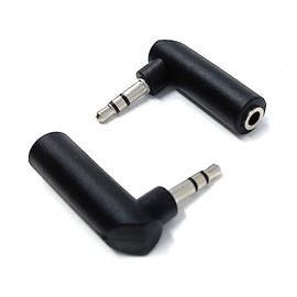 DRUT 2pcs 3.5mm Stereo Jack to 3.5mm Jack Socket Right Angle AUX Cable Adapter (Black Nickel)