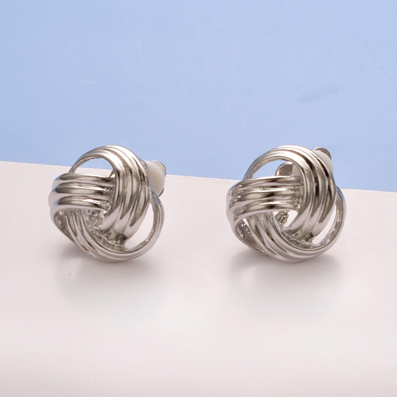 JOLCHIF Silver Love Knot Clip On Earrings for Women Non