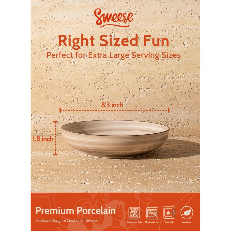 Sweese 6-Pack Ceramic Pasta Bowls, Neutral Extra Large 30 Fl