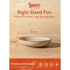Sweese 6-Pack Ceramic Pasta Bowls, Neutral Extra Large 30 Fl Oz Durable Professional Grade