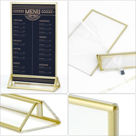 QWORK® Pack of 6 Gold Picture Frames A6 Acrylic Sign Holder Double Sided Table Number Holders for Wedding Table Numbers, Menu Holder, Photo