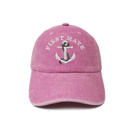 ZKFE Embroidered First Mate Baseball Cap for Women Men, Washed Pink Boating Snapback Denim Dad Hat, Gift for Marine Sailor