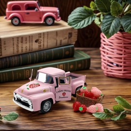 YimiBloss - Mini decoración vintage para camioneta de granja con fresas, metal fundido a troquel, bandeja escalonada de granja Happy Spring Farm para decoración de hogar, cocina, mesa