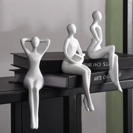 Quoowiit White Decor Thinker Statue Decor Unique Ornament Sculpture, Art Decor Modern Home Decor Accents Bookshelf Decor, Creative Table Decorations for Living Room Desk Decor 3 Piece