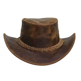 LuxHide Cowboy Western Cow Hide Genuine Leather Handcrafted Top Hat (Medium, m) Black