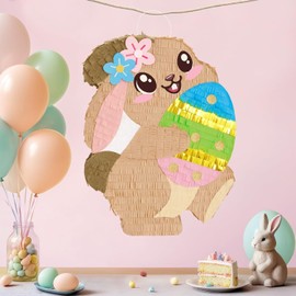 WERNNSAI Easter Bunny Piñata - Easter Piñata with Blindfold and Stick Spring Easter Piñata for Kids Easter Party Decoration Supplies for Birthday Decoration School Spring Party Game