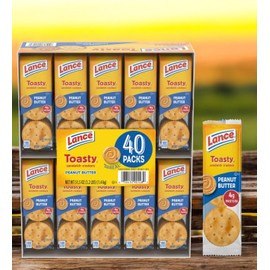Peanut Butter Sandwich Crackers – 40 Packs of Toasty with Real Peanut Butter Filling – Quality Lance Snacks, 6 Crackers per Pack – Ideal for Snacks, School & Break Time