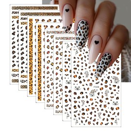 8Sheets Colorful Leopard Snake Tiger Nail Stickers for Nail Art,3D Self-Adhesive Nail Decals Holographic Leopard Nail Sticker Leopard Print Pattern Nail Design for Women Girls DIY Manicure Decoration