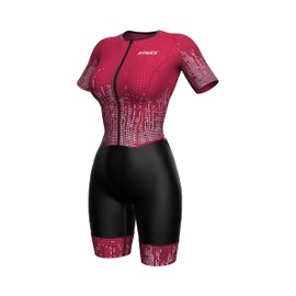 Sparx Aero Triathlon Suit Women Short Sleeve Tri Suit Women Running Swimming Cycling Skinsuit, Burgundy, Small