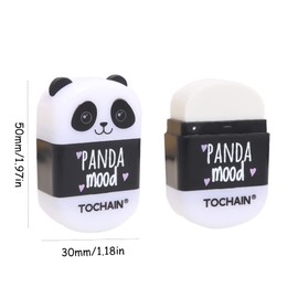 GINCEVHY 6 Pack Cute Panda Pencil Sharpeners, 2-in-1 Handheld Pencil Sharpener with Eraser, Pencil Erasers in Double Covers for Kids School Office (Single Hole, Manual)