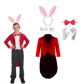 Lizzy Child Rabbit Costume (10-12 Years) 3pc Pink Bunny Ear set, Tail Coat, Red Bow Tie Cotton Gloves Kids fancy dress costume accessory world book day Easter School Cosplay