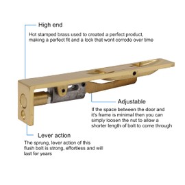 Flush Bolt for Double Doors | Polished Brass | 250mm