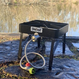 Bayou Classic Outdoor Patio Stove - Portable, 5-psi Regulator, Hose - 16 x 16 x 13 in - Stainless Steel