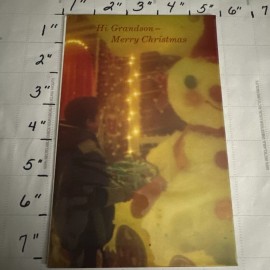 Vintage Merry Christmas Hi Grandson Black African Boy Kid Child Snowman Glossy