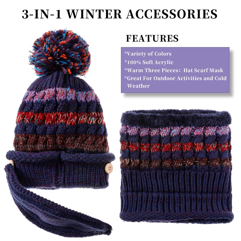 FANZERO Womens Girls Knit Beanie Scarf Mask Set Soft Warm