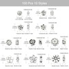 KitBeads 100Pcs 10 Styles Tibetan Flower Beads Antique Silver Floral