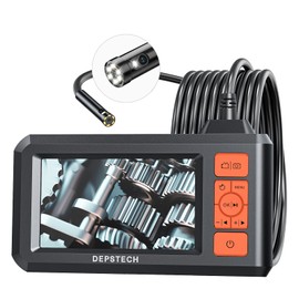 DEPSTECH Dual Lens Industrial Endoscope, 1080P Digital Borescope Inspection Camera, 7.9mm IP67 Waterproof, Sewer Camera with 4.3" LCD Screen, 7 LED Lights, 16.5FT Semi-Rigid Cable, 32GB Card - Orange