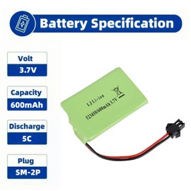 Itexkun 2 Pack 3.7V 600mAh Li-ion Rechargeable Battery SM-2P Plug with 2 USB Charger Cable for K9 Remote Control Robot Dinosaur Robot Dog