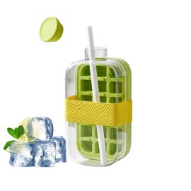 Ice Bottle Cup 800ml Reusable Ice Cube Bottle 2 in 1 Ice Cube Molds push-based with straw Lid and Bottle for Coffee Juice and Beverages