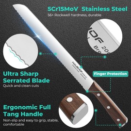 HAUSHOF Bread Knife with Sheath, 10-Inch Serrated Bread Knife for Homemade Bread, 5CR15M0V Premium Stainless Steel Bread Cutter with Gift Box for Mom Dad, Full Tang and Ergonomic Handle