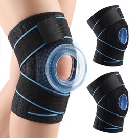 2 Piezas Rodilleras Deportivas Ajustable, Rodilleras de Soporte Transpirable con Estabilizadores Laterales y Arandelas de Silicona, Protector de Rodillera para Running, Gym y Recuperación de Lesiones