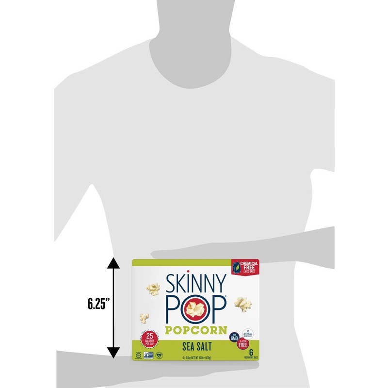 SkinnyPop Popcorn, Sea Salt Microwave, 2.8oz, 12 Boxes (3 Bags