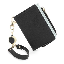 Honey&blue Pass Case, Commuter Pass Case, with Reel, Cute, Coin Purse, Genuine Leather, Women's, YKK, Black