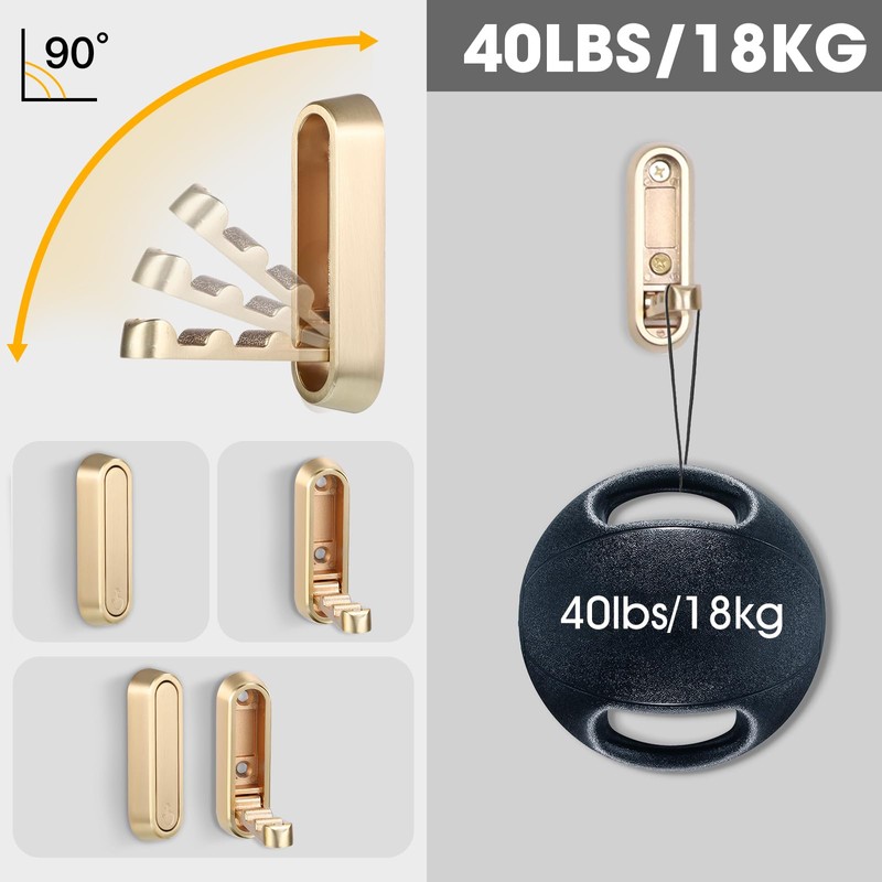 Dntorx Folding Wall Hooks, 4 Pcs Foldable Gold Coat Hooks