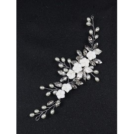 Brihasory Flower Wedding Hair Accessories for Brides Silver Leaf Bridal Headpieces Set Rhinestone Headband for Women or Girls for 90s Party Prom Curly Hair Decoration Bridesmaid Gifts