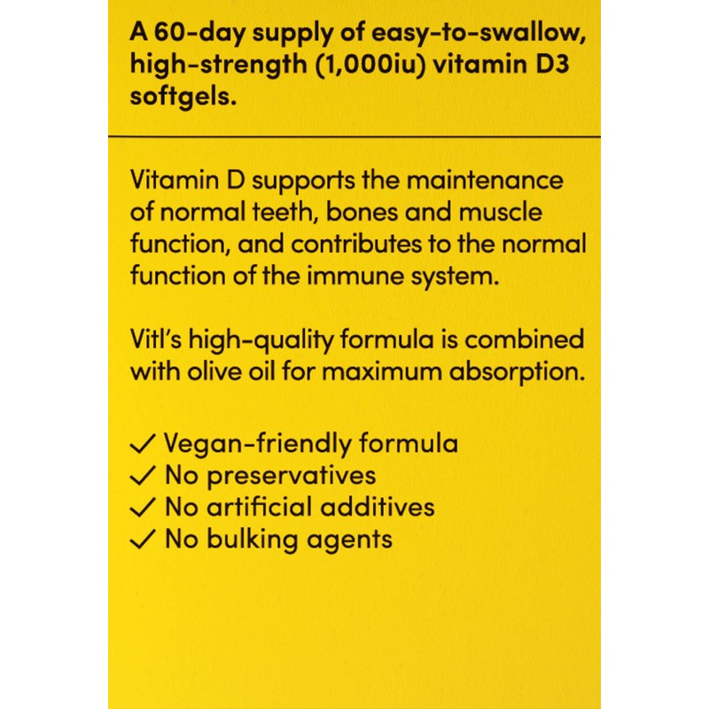 Vitl Vitamin D3 Supplement - 60 Vegan Softgel Capsules -