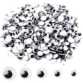 1200PCS Multipack 6mm/8mm/10mm/12mm/15mm 5 Sizes Googly Eyes, Black & White Googly Eyes Self Adhesive, Sticky Googly Eyes Easy Peel, Round Wiggle Eyes, Googly Eye Stickers for DIY Crafts Decor