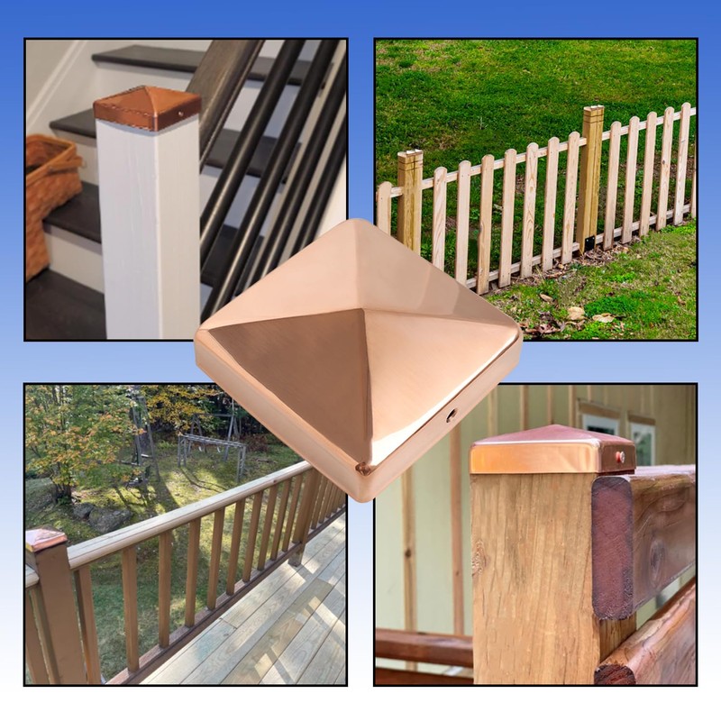 4 Pcs Copper Fence Post Caps with Screw, 4x4''(Actual 3.5x3.5'')