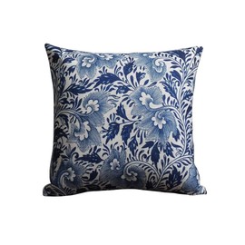 D (45X45cm) Decorative Hamptons Oriental Blue Floral Linen Cushion Cover Pillow Case