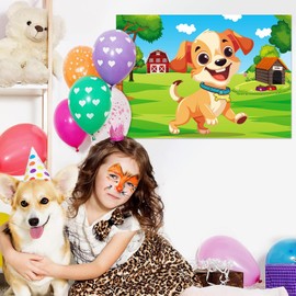 Pin The Bone on The Dog, Dog Stickers Party Games for Kids Boys Girls, with Posters, Reusable Stickers, and Eye Mask Accessories, Puppy Whelp Birthday Party Supplies