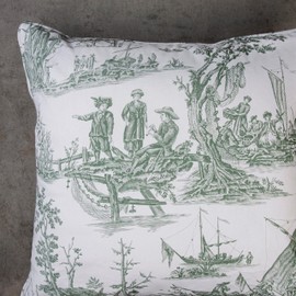 Maison d' Hermine Calais - Antique Green with White Background 100% Cotton Decorative Pillow Cover for Couch Sofa Cushion Covers Bedroom Home Living Room (18"x18")