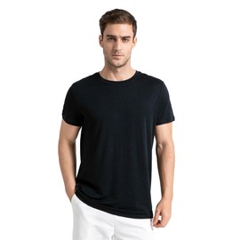 innotree Men's Merino Wool T-Shirt, 100% Organic Merino Wool Undershirt Lightweight Crew Short Base Layer for Hiking,Black,Medium