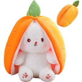 saznioeu Rabbit Muppet Toys, 2023 New Strawberry/Carrot Bunny Plush, Reversible Carrot Strawberry Plush Cute Bunny Plushie, Easter and Children's Day Gifts (18cm/7.1in, Carrot)