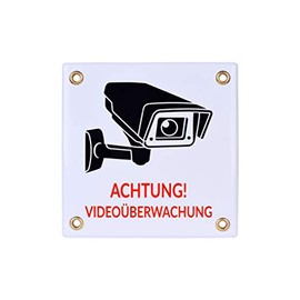 Achtung VIDEOBERWACHUNG Sign 12 x 12 cm | Weatherproof Enamel Sign | Camera Surveillance - Surveillance Camera - Alarm System - Warning Sign