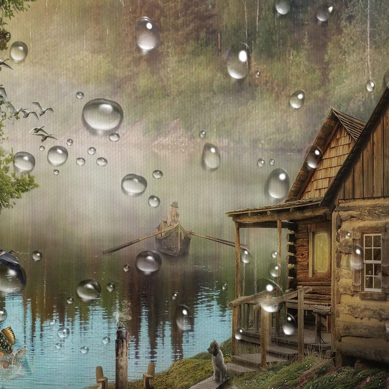 Bzhilja Natural Scenery Lake House Bear Shower Curtain Sets, Wooden
