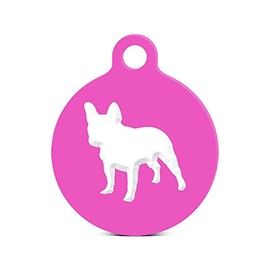 fagraphix French BullRound Keychain with Tab Engraved Canine Frenchie Hot Pink