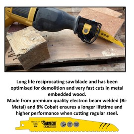 10 x SabreCut SCRSK10DF 150 mm 225 mm 6 TPI (Teeth/Inch) S610DF S1110DF Fast Wood and Metal Cutting Swinging Sabre Saw Blades Compatible with Bosch Dewalt Makita and Many More