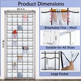 40 Over the Door Shoe Organizer, Hanging Shoe Organizer, for Closet Behind the Door Storage Holder for Entryway Bedroom Dorm, Both men's and women's shoes can be stored (White)