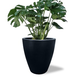Elly Décor 12 inch Large Round Modern Garden Planter Pot with Drainage, Lightweight & Extremely Durable| for Patio Deck Indoor Outdoor Flower Black, 12" x 12"