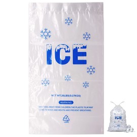 Belinlen 100 Pack 20 lb. Plastic Drawstring Ice Bags 14 x 28 Inch Heavy-Duty Plastic Ice Bags with Plastic Draw String (2.8mil Thickness)