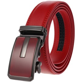 Anopo Men's Belt Ratchet Genuine Leather Slide Automatic Alloy Buckle Jeans Costume Belt for Casual Business Dress Adjustable Set, red