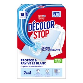 Decolor Stop - 2-in-1 - Bleach - Protects and Revitalizes White - Protects Against Yellowing and Yellowing - Traps Dirt Particles - 100% Vegetable Fibres - 18 Wipes
