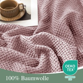 CHUFFED 100% Cotton Blanket 150 x 200 cm, Soft and Breathable Bedspread, Waffle Pattern, Lightweight Blanket as Sofa Blanket, Couch Blanket, Soft Cuddly Blanket Living Room, Sofa Couch, Loran Purple