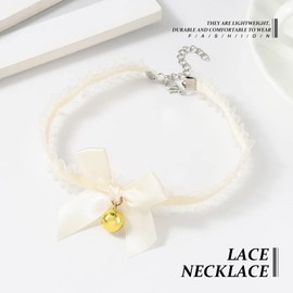 Jeairts Gothic Lace Choker Necklace with Bell Velvet Bow-knot Necklaces Lolita Party Costume Chain Necklace for Women and Girls (2-White)